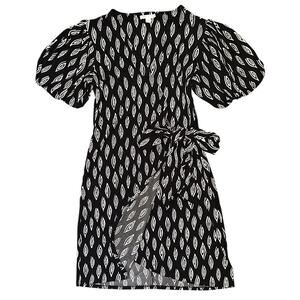 Cato V-Neck Faux-Wrap Stretch Black & White Dress Women's Medium